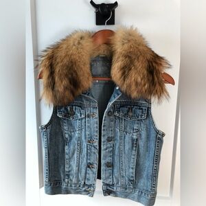 Michael Kors Denim Vest with Faux Fur Collar